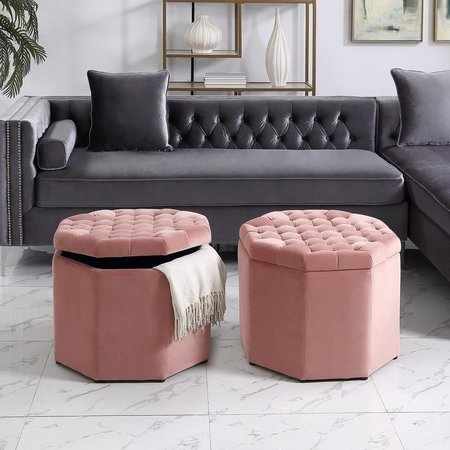 COMFORTCORRECT Adrian Velvet Upholstered Tufted Octagon Storage Ottoman - Blush CO2625079